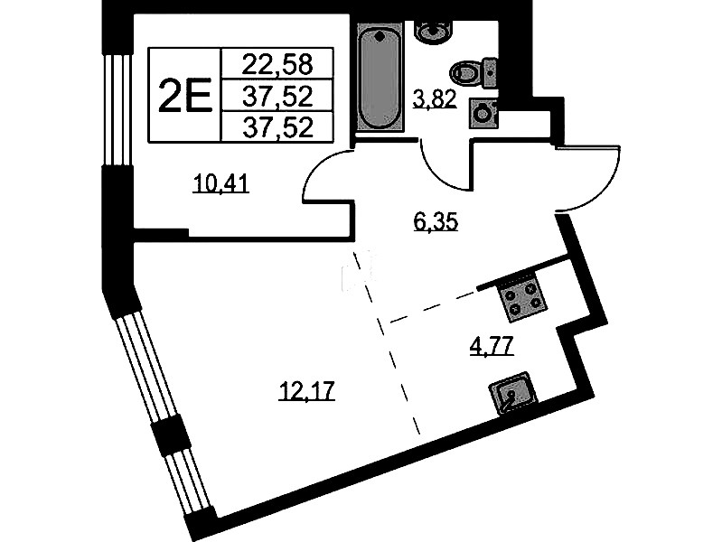 1-комнатная квартира 37.52 м², 1/9 эт., ЖК «Квартал Лаголово»